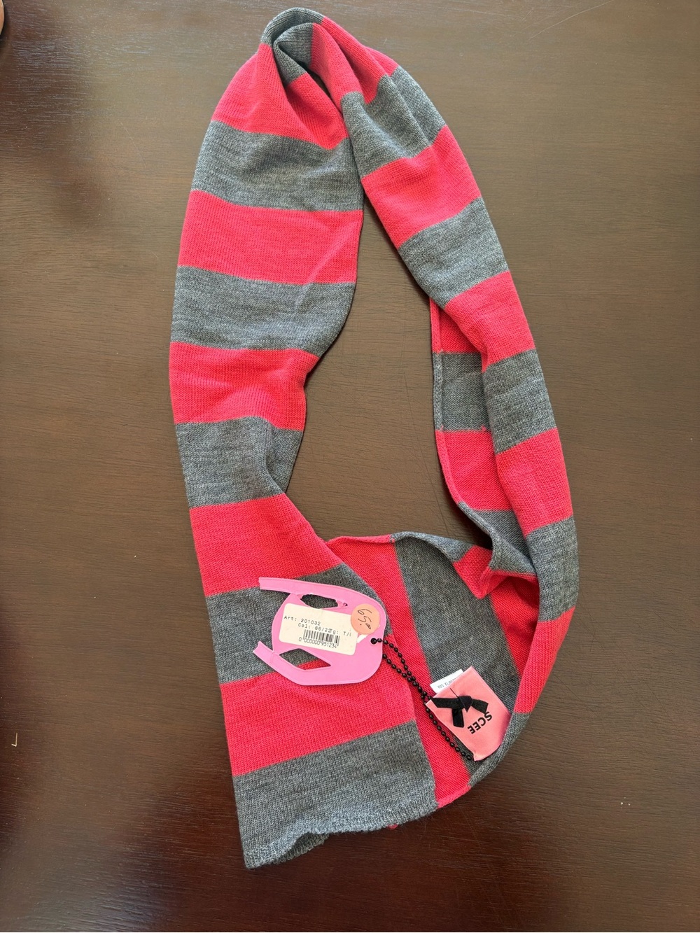 Wool Twin-Set Pink and Gray Striped Scarf
